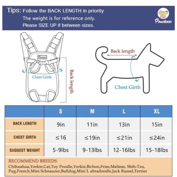 Pawaboo Size L 12-16 lb Front Backpack DOG Carrier in Black Mesh - Picture 6 of 12